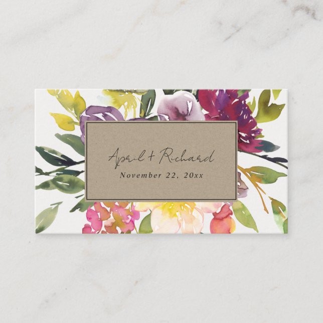 CARTE DE VISITE KRAFT YELLOW BLUSH BURGUNDY FLORAL WEDDING WEBSITE (Devant)
