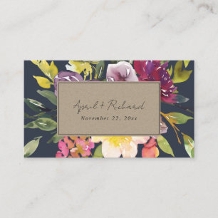 CARTE DE VISITE KRAFT YELLOW NAVY BURGUNDY FLORAL WEDDING WEBSITE