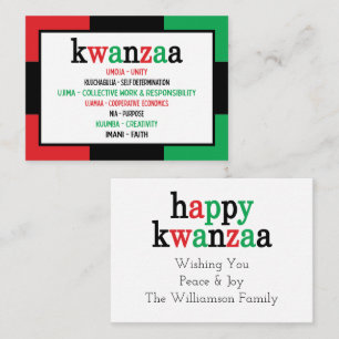 Carte De Visite Kwanzaa Moderne 7 Principes Vert Rouge Noir