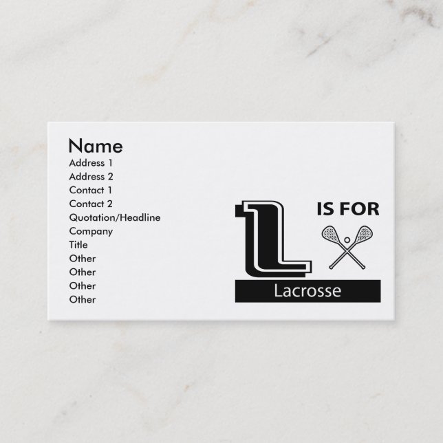 Carte De Visite L est pour la lacrosse (Devant)