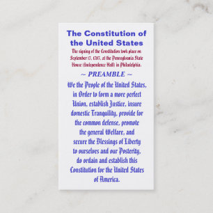 Carte De Visite La constitution du PRÉAMBULE de ~ des Etats-Unis