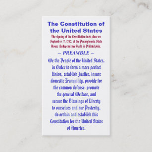Carte De Visite La constitution du PRÉAMBULE de ~ des Etats-Unis