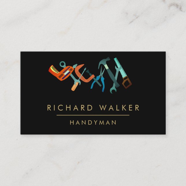 Carte De Visite La construction usine le charpentier de noir bleu (Devant)