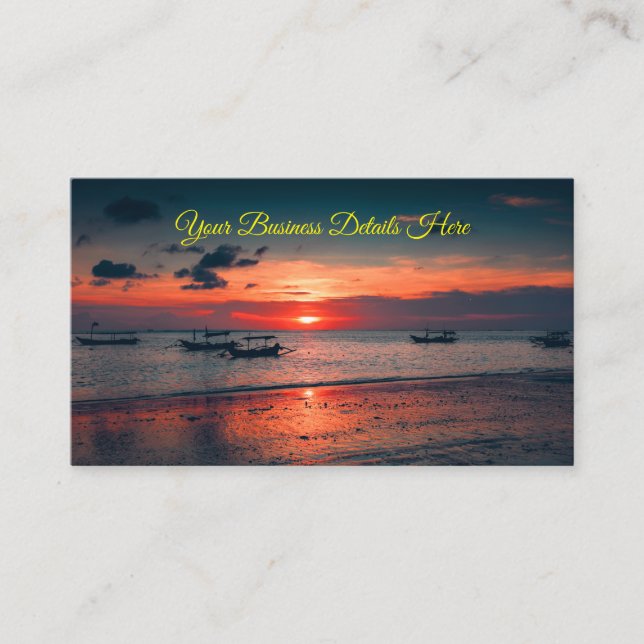 Carte De Visite La Côte des bateaux de mer du coucher du soleil (Devant)