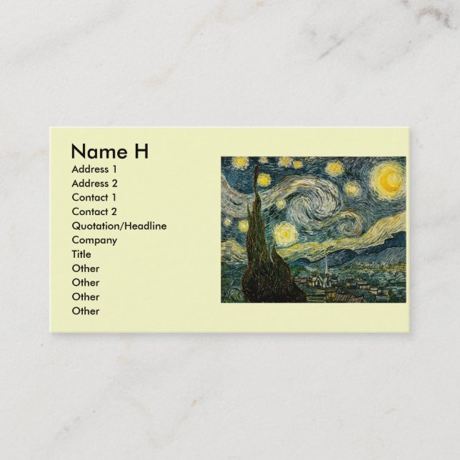 Carte De Visite La nuit étoilée de Vincent van Gogh (1889) (Devant)