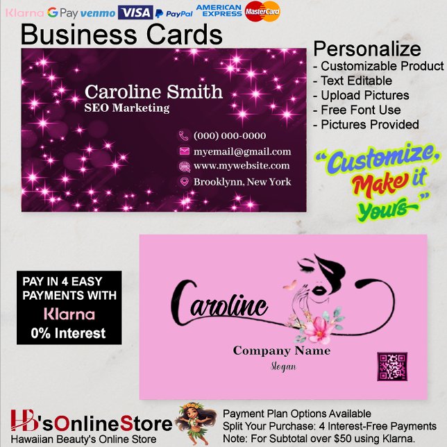 Carte De Visite La Parties scintillant Girl Star éclaire le code Q (Girly Star Glitter Sparkles Elegant Pink QR Code Business Card 33.)