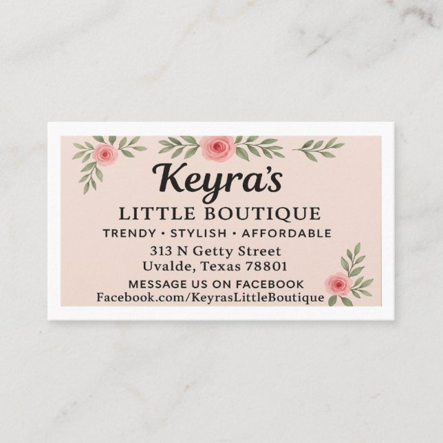 CARTE DE VISITE LA PETITE BOUTIQUE DE KEYRA À UVALDE (Devant)