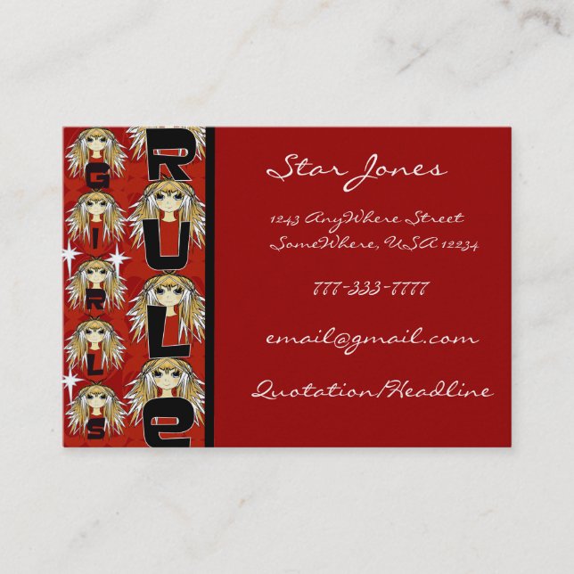 Carte De Visite La règle des filles d'Anime (Devant)