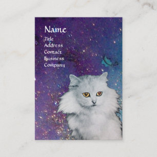 Carte De Visite LA REINE DES CHATS BLANCS, papier de perle bleu MO