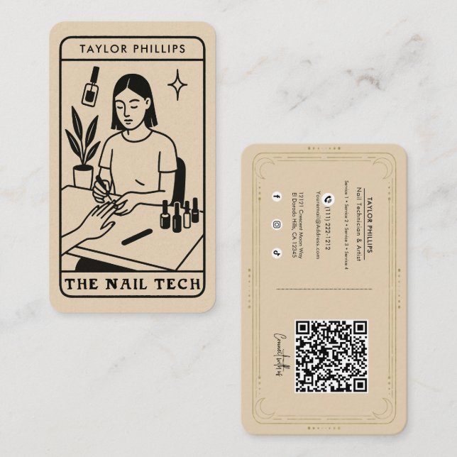 Carte De Visite La Tech des Ongles Tarot Mystique QR sur les Média (Devant / Derrière)
