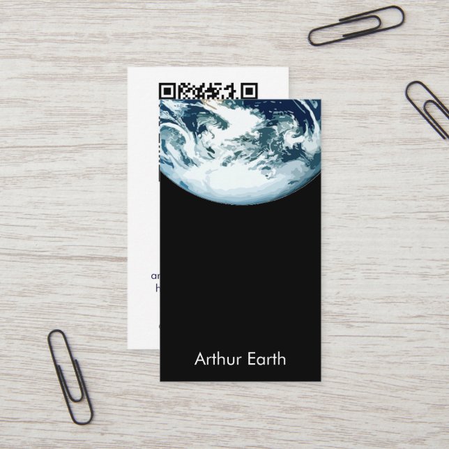 Carte De Visite La terre de l'espace avec le code de QR (Devant/Arrière en situation)