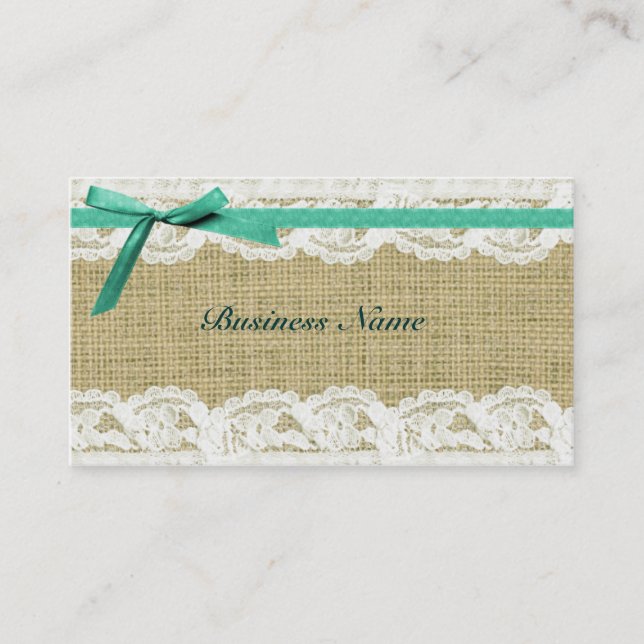 Carte De Visite La toile de jute et la menthe de beige de dentelle (Devant)
