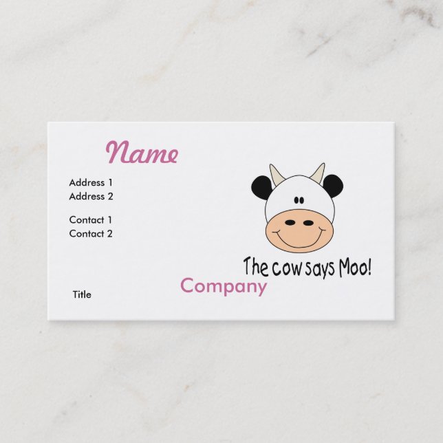 Carte De Visite La vache dit meuh (Devant)