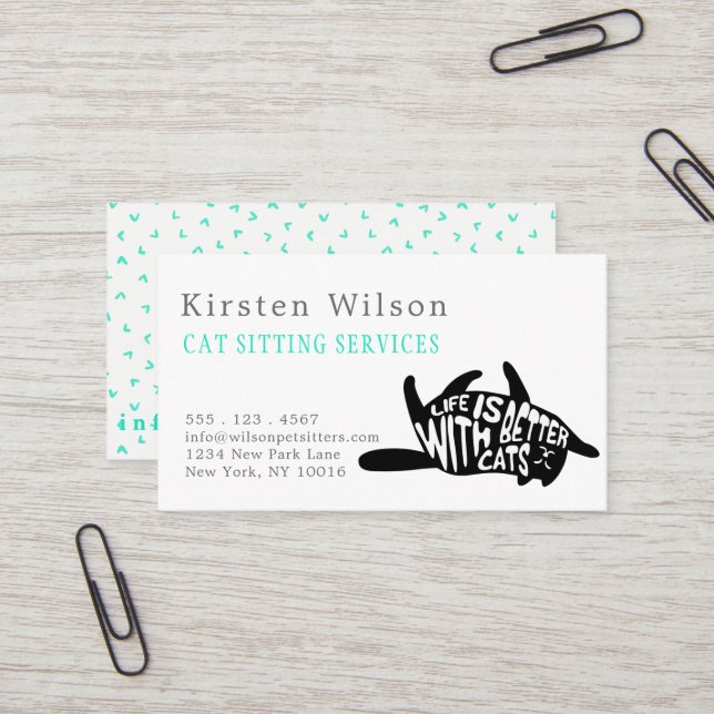 Carte De Visite La vie est meilleure avec les chats | Assis pour c (Devant/Arrière en situation)