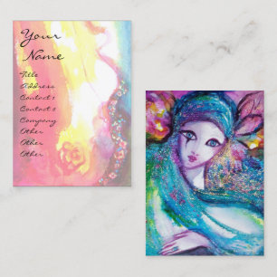 Carte De Visite LADY BLUE MASK Venetian Masquerade Rose or rose