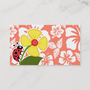 Carte De Visite Ladybug sur la couleur du corail Hibiscus tropical
