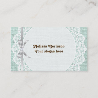 Carte De Visite Lait blanche avec dentelle et bracelet vert menthe