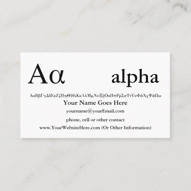 Carte De Visite L'alpha grec de lettre conçoivent en fonction du (Devant)