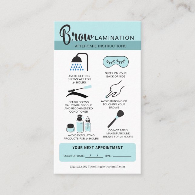 Carte De Visite Lamination des sourcils Instructions de soins post (Devant)