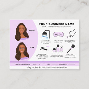 Carte De Visite Lamination des sourcils Instructions de soins post