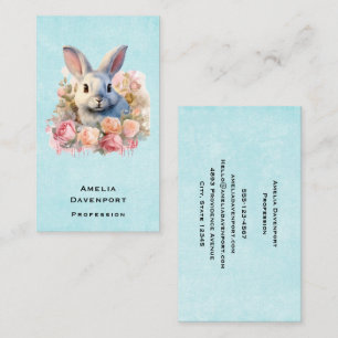 Carte De Visite Lapin avec une guirlande de roses Mignon