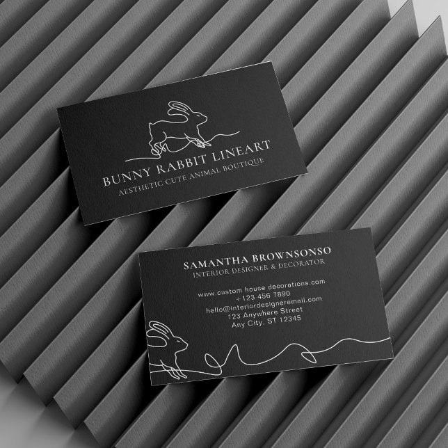 Carte De Visite Lapin Noir Ligne lapin Art Bébé Animal animal (Black Bunny Rabbit Line Art Baby Animal Business Card)