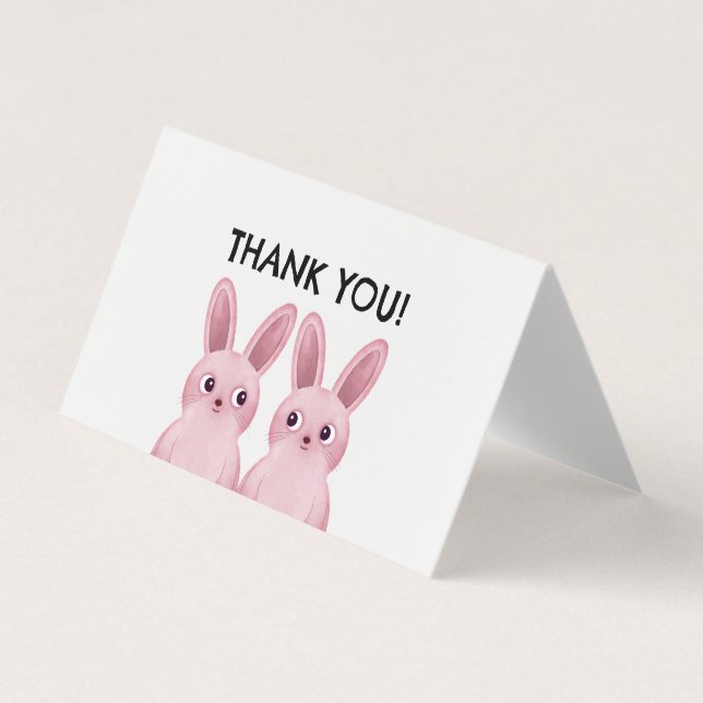 Carte De Visite Lapin rose merci (Devant)