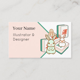 Carte De Visite Lapins Kawaii et Tuiles de Mahjong