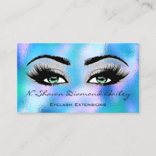Carte De Visite L'artiste de maquillage Green Eyelash Blue Hologra