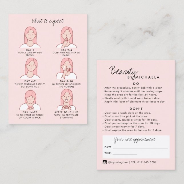 Carte De Visite Lash/Brow Aftercare Instructions & Appointment (Devant / Derrière)