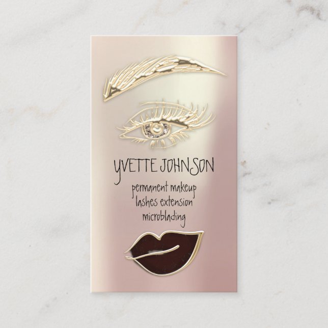 Carte De Visite Lash Brow Maquillage permanent QRCode Gold Lips No (Devant)