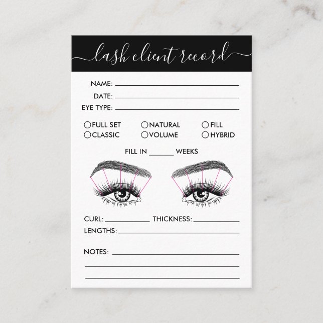 Carte De Visite Lash Client Record Ajouter Logo Simple Modern Mini (Devant)