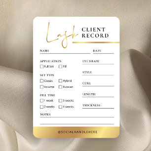 Carte De Visite Lash Client Record Forme White & Gold Lashes Salon