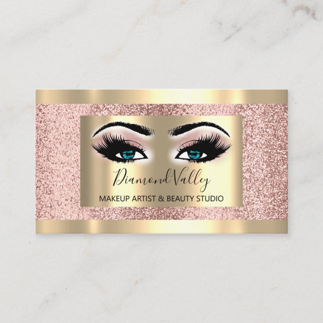 Carte De Visite Lash de maquillage professionnel Gold encadré Blue (Devant)