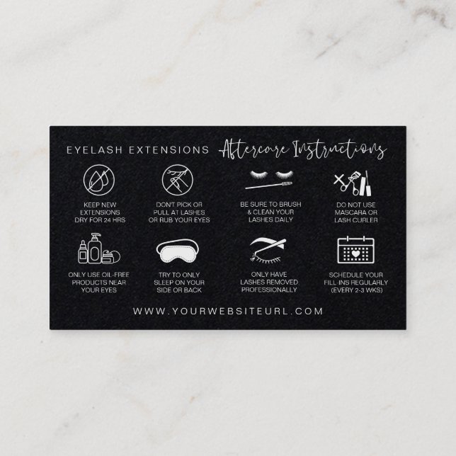 Carte De Visite Lash Extensions Aftercare Premium Black Paper (Dos)