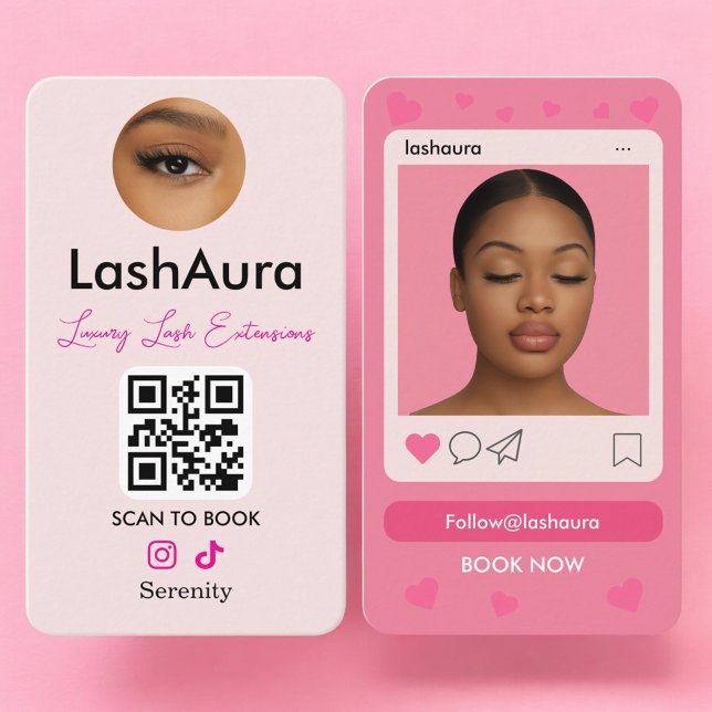 Carte De Visite Lash Extensions Pink QR Code Photo (Créateur téléchargé)