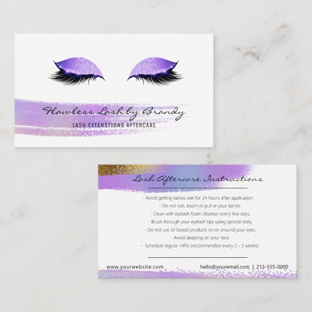 Carte De Visite Lash Extensions post-soins Purple Gold Glam (Devant / Derrière)