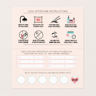 Carte De Visite Lash Instructions et rappel de rendez-vous