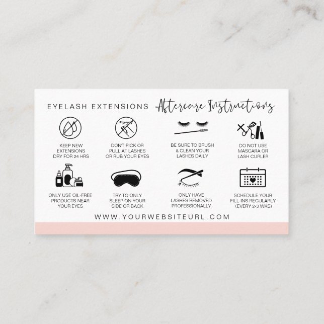 Carte De Visite Lash Instructions pour les soins postérieurs Ajout (Dos)