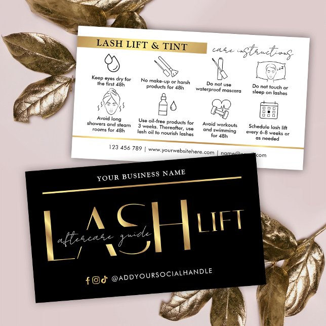 Carte De Visite Lash Lift & Tint Afcare Guide Glam Black & Gold (Créateur téléchargé)