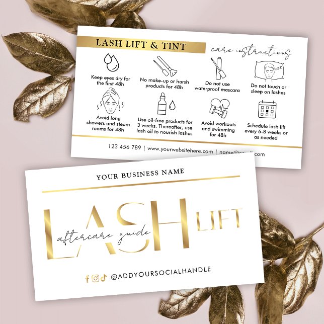 Carte De Visite Lash Lift & Tint Afcare Guide Glam White & Gold (Créateur téléchargé)
