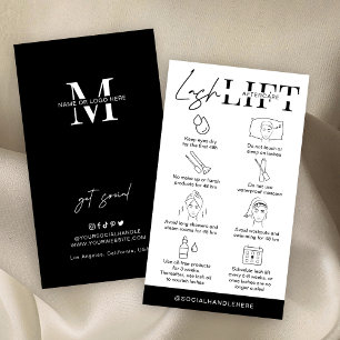Carte De Visite Lash Lift & Tint Instructions de soins postérieurs