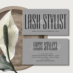 Carte De Visite Lash styliste typographie moderne script gris