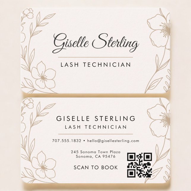 Carte De Visite Lash Tech Floral QR Code Professional (Créateur téléchargé)