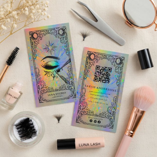 Carte de visite Lash Tech | Salon de beauté hologr (Créateur téléchargé)