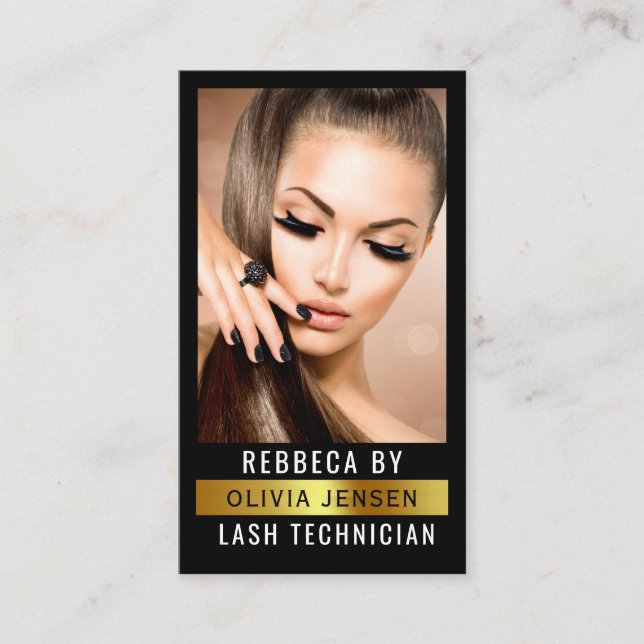 Carte De Visite Lash Tech Salon Photo Black Luxe QR Code (Devant)