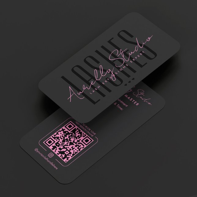 Carte De Visite Lash Tech Studio Minimal Rose Noir Rendez-vous  (Lash Tech Studio Minimal Pink Black Appointment Business Card
)