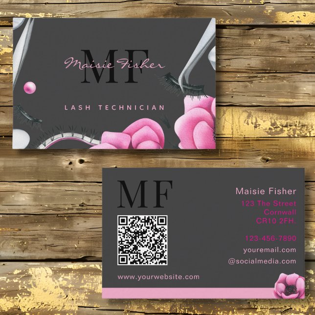 Carte De Visite Lash Technician, Eyelash Infills QR Code Monogram  (Créateur téléchargé)