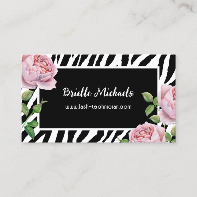 Carte De Visite Lash Technician Glam Zebra Rose (Devant)