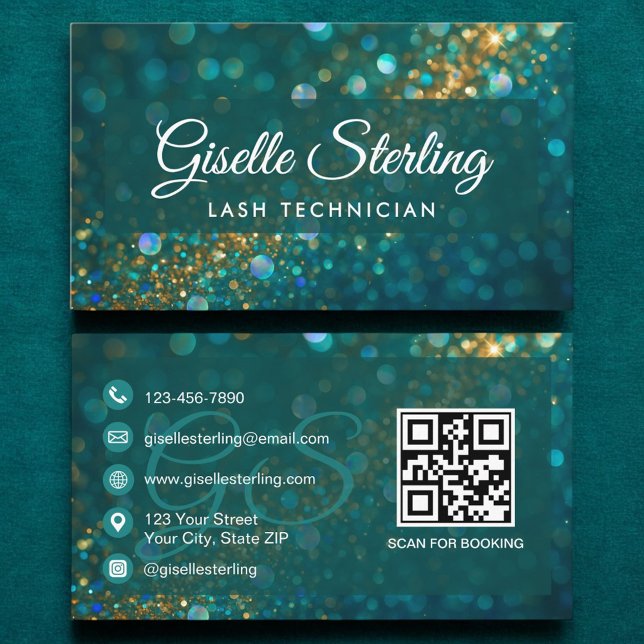 Carte De Visite Lash Technician Turquoise Gold Parties scintillant (Créateur téléchargé)
